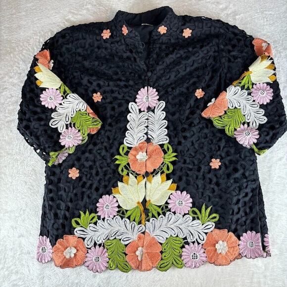 Queen Caro of Honolulu Top / Jacket Button Up Embroidered Women's Size 18 - Picture 1 of 6